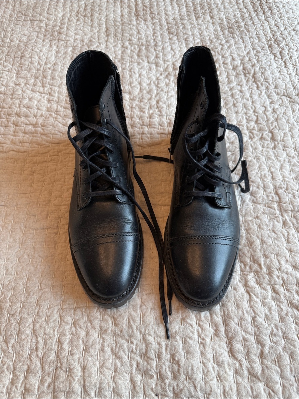 Thursday Boot Company Black Lace-Up Cap-Toe Leather Boots